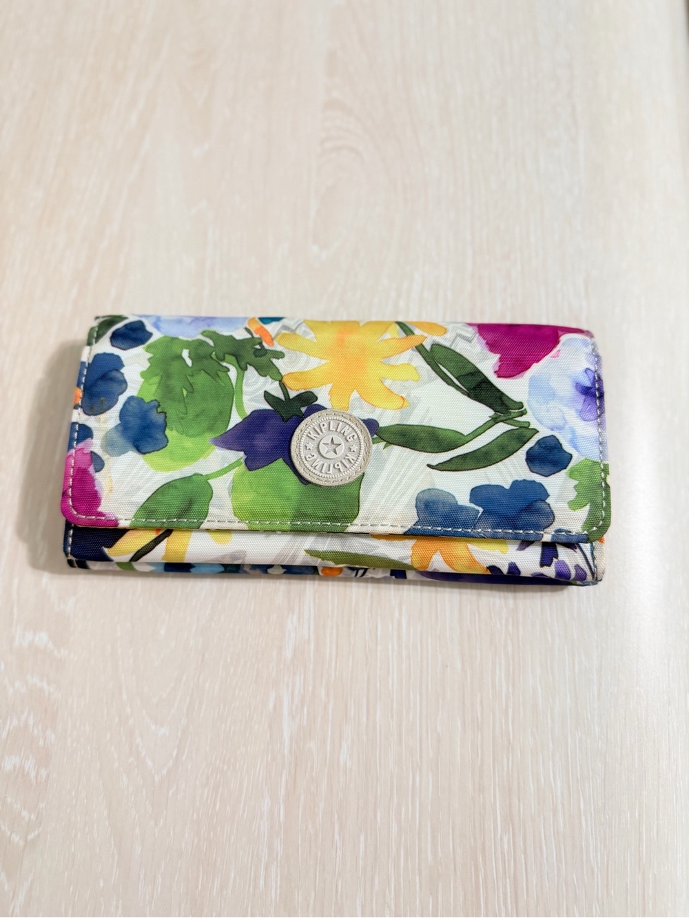Kipling Floral Foldover Wallet in White, Green, Blue, Yellow, Pink, Purple